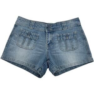 Vintage y2k Women's Low Rise Unionbay Button Blue Denim Jean Shorts Size 9